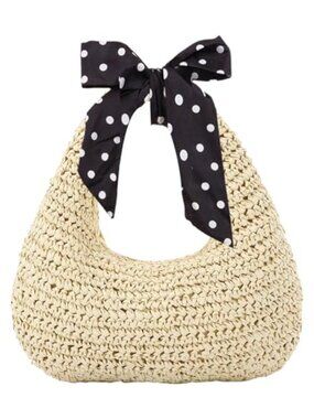 Straw Woven Tote Handbag with Zipper Summer Beach Purse